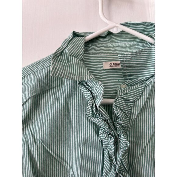 Old Navy size medium green striped button-down shirt - Picture 4 of 8